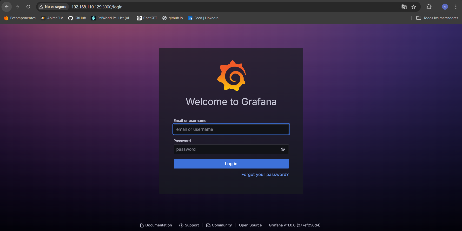 Grafana login