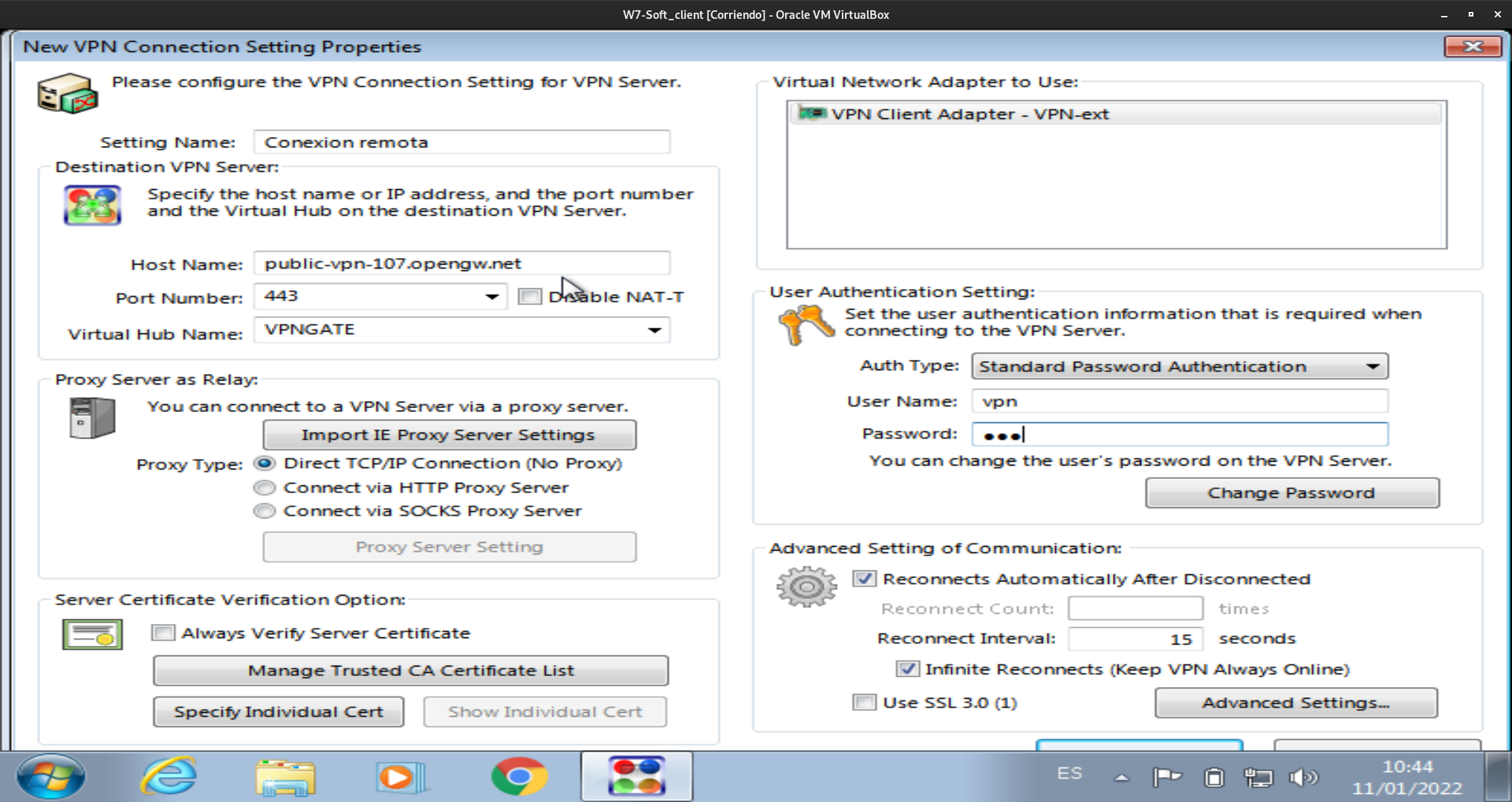 configuración de conexión