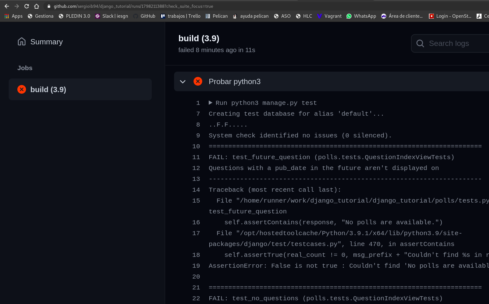 error integracion continua