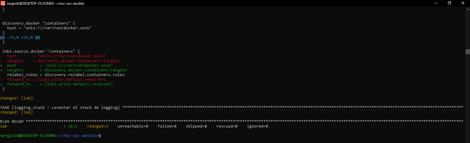 Diff de logging_stack: Loki y Alloy aplicados limpiamente