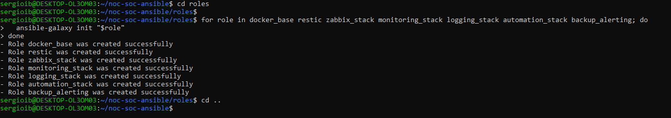 Los 7 roles creados con ansible-galaxy init