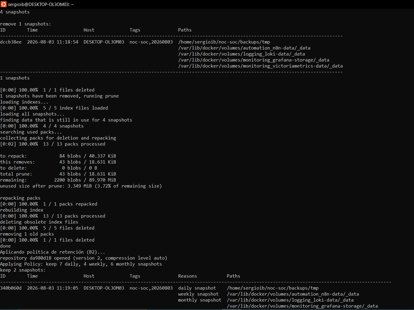 retención aplicada correctamente en ambos repositorios tras el arreglo