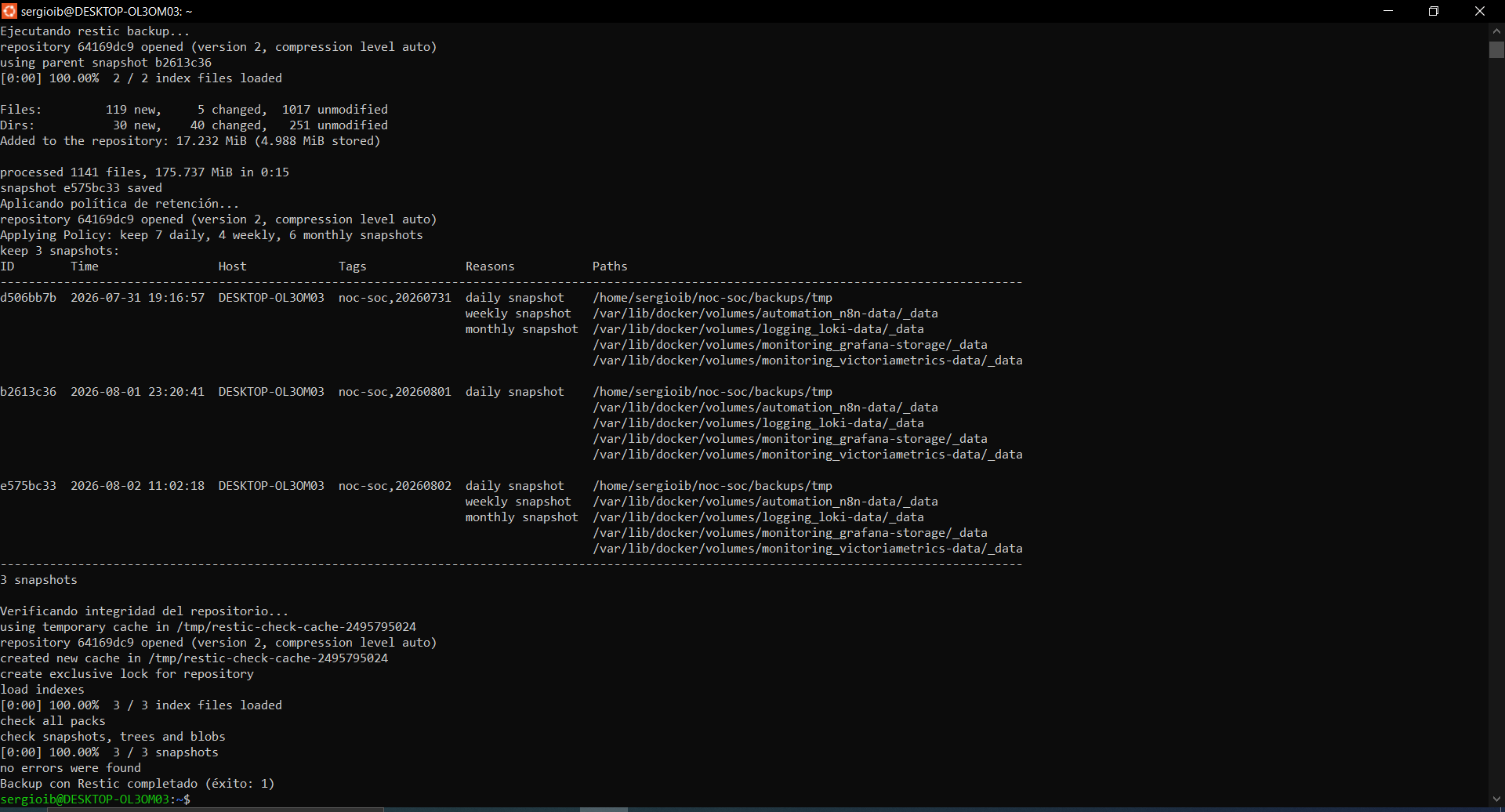 resumen de los dos primeros backups locales