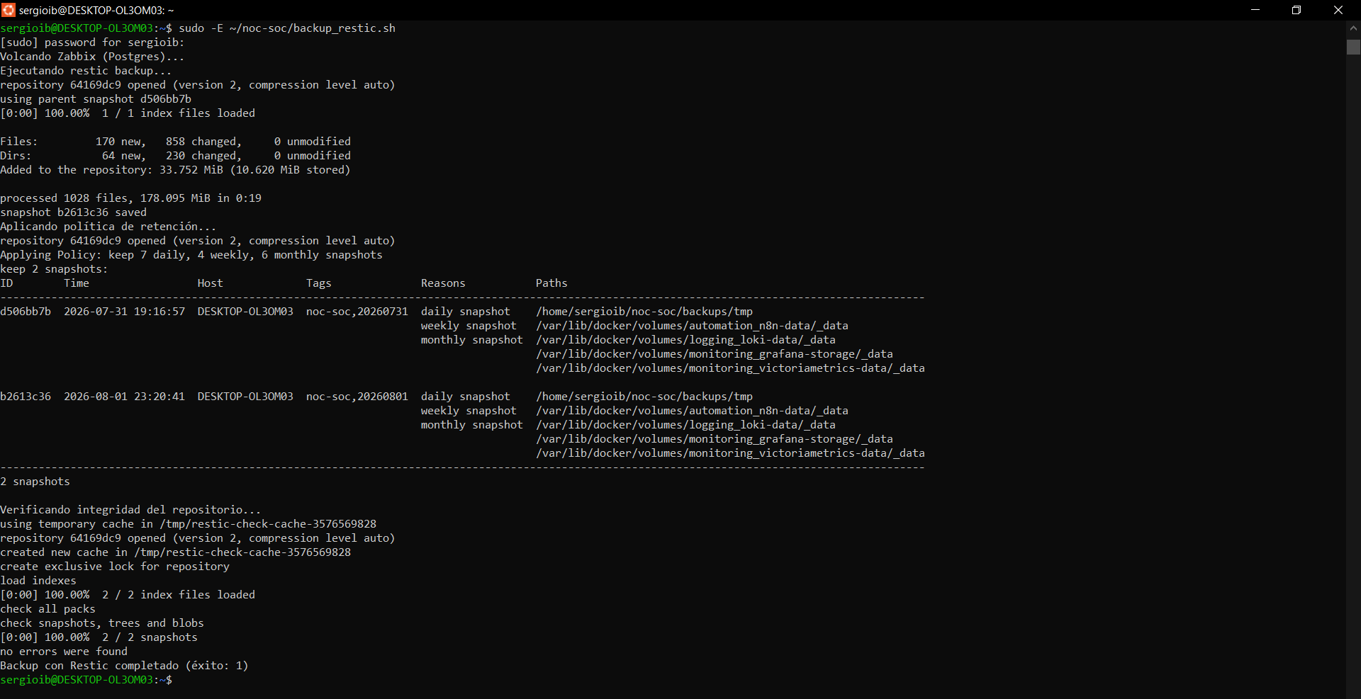 tercer backup local, comparación en frío