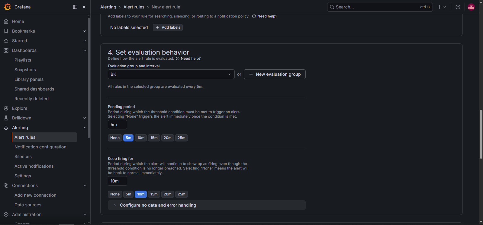 evaluation group y pending period configurados