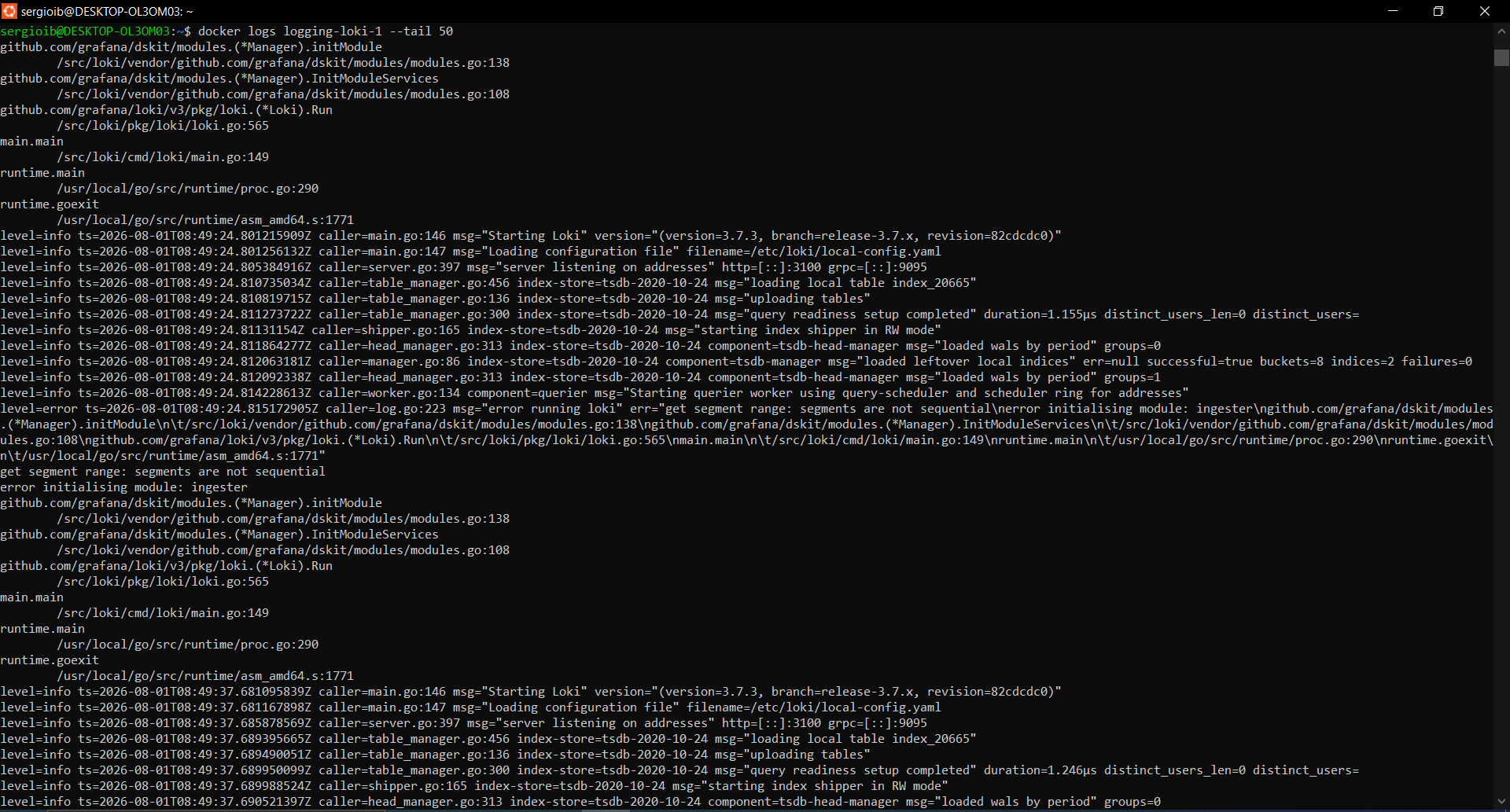 logs Loki error fatal de WAL