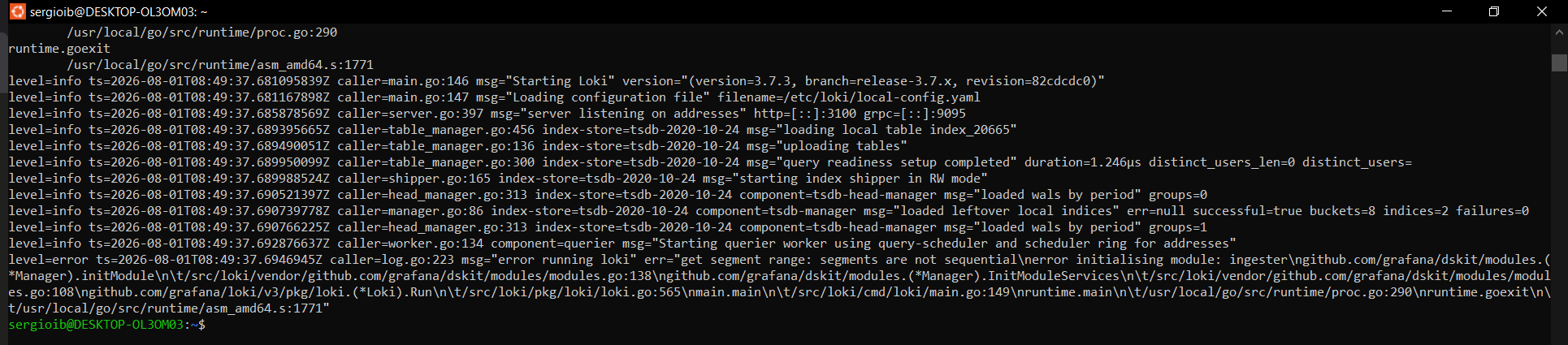 logs Loki el mismo error repitiéndose en bucle