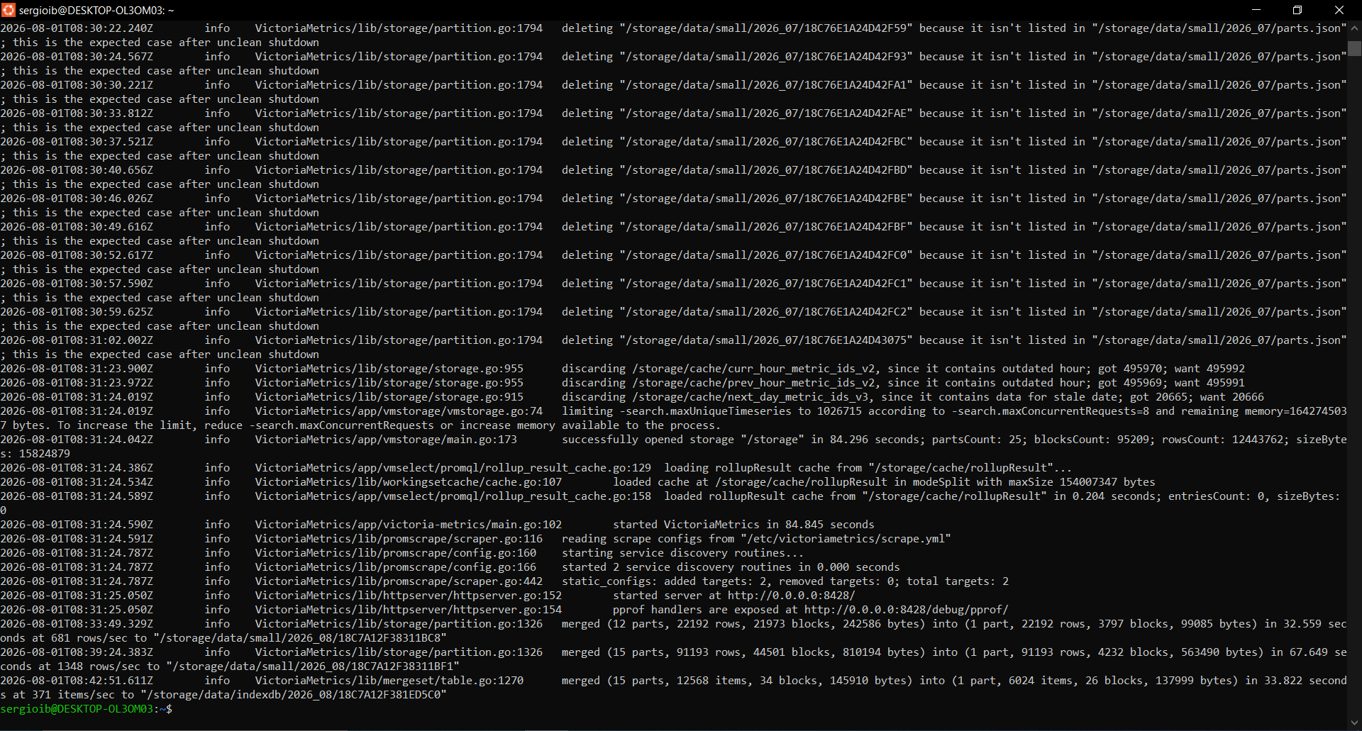 logs VictoriaMetrics reconciliación completada