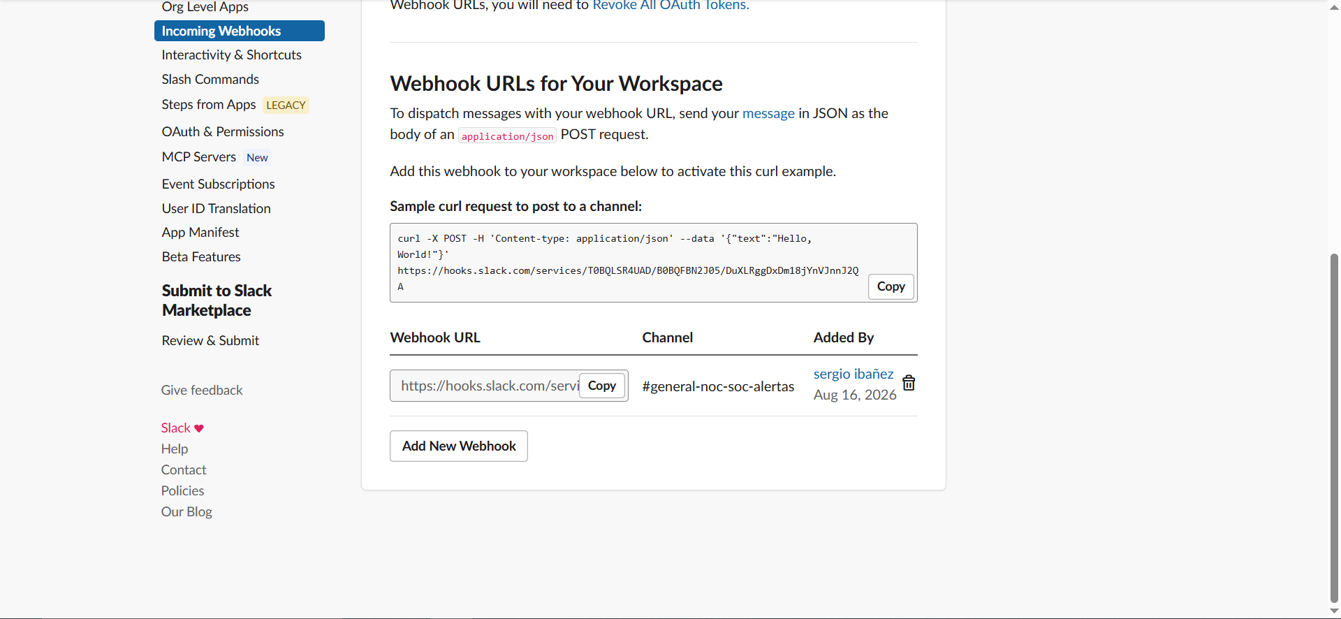 webhook url