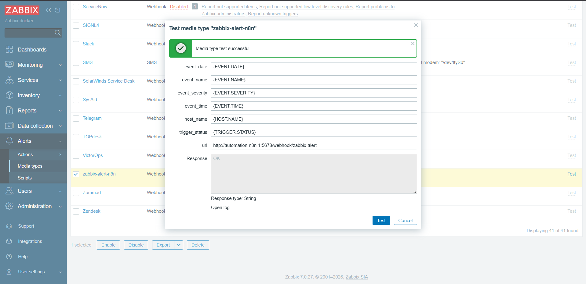 test zabbix ok