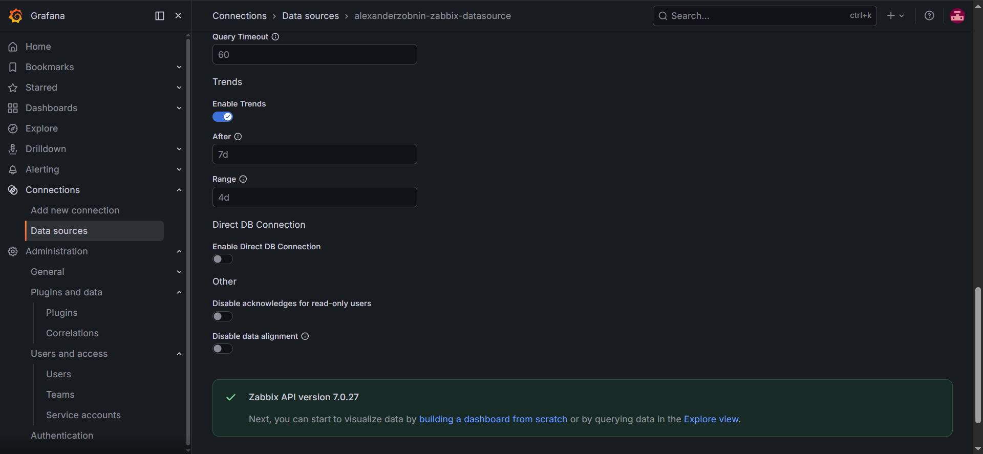 conexion grafana-zabbix