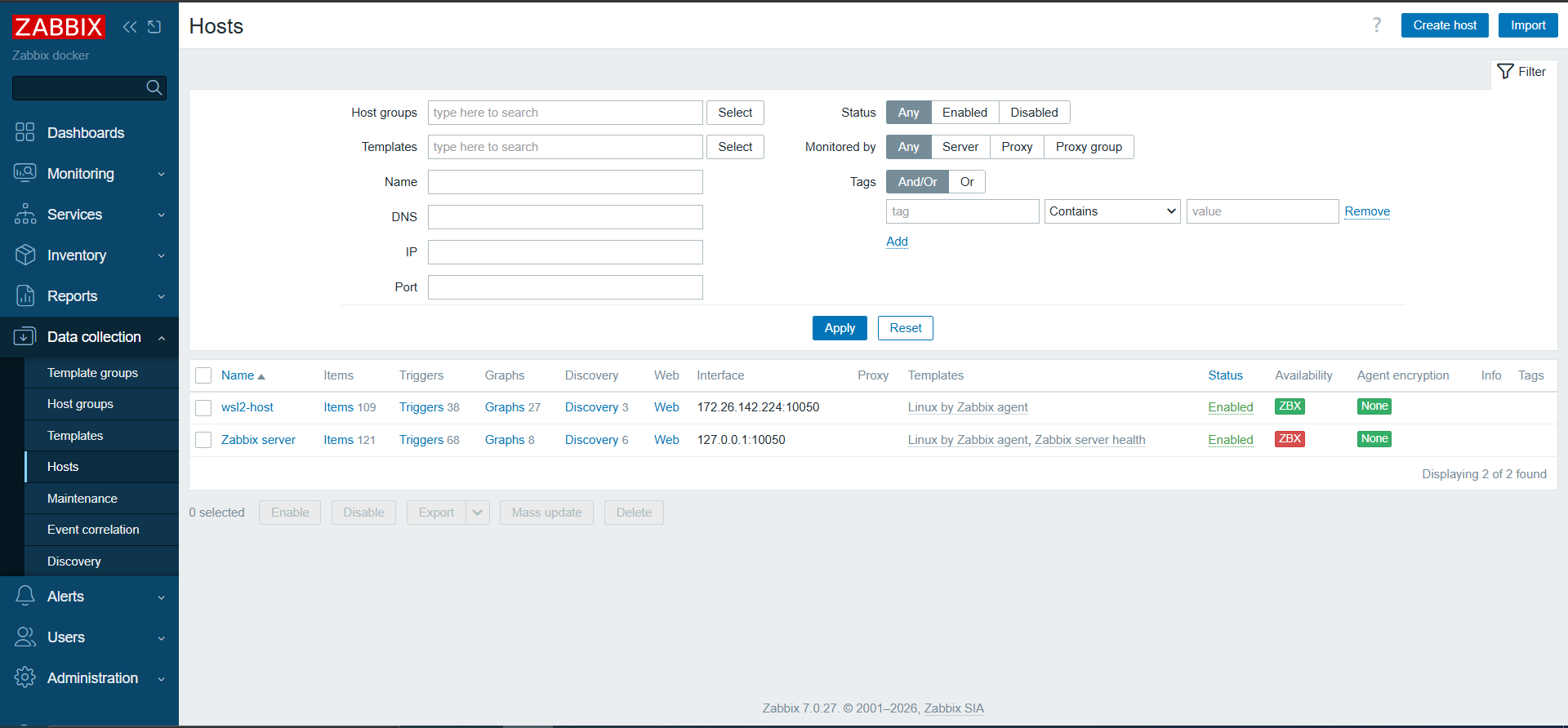 hosts zabbix